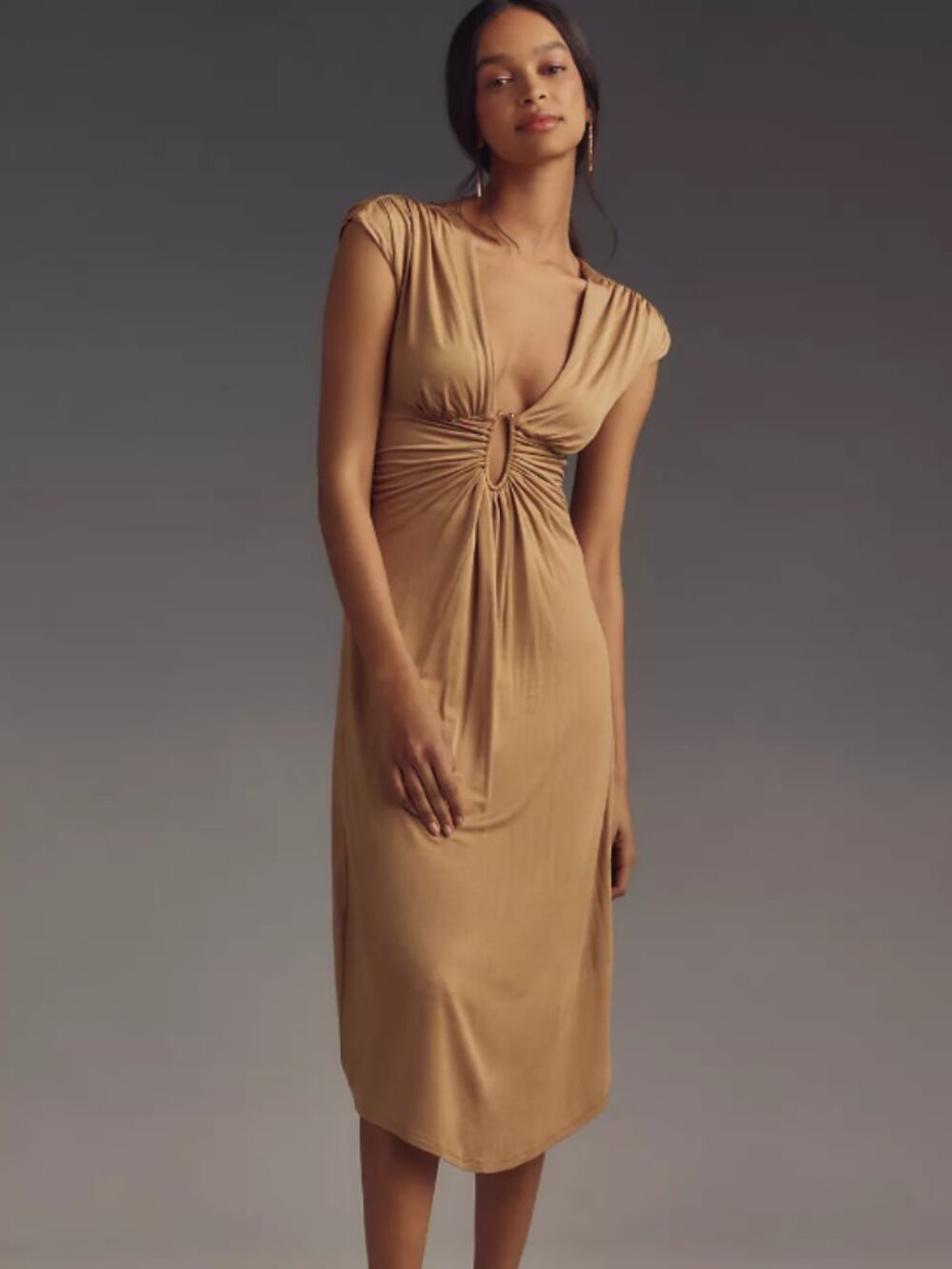 By Anthropologie V-Neck Ring Midi Dress Small